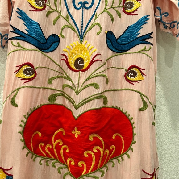 Boho Embroidered Pink Maxi Dress with Bell Sleeves - Picture 12 of 13